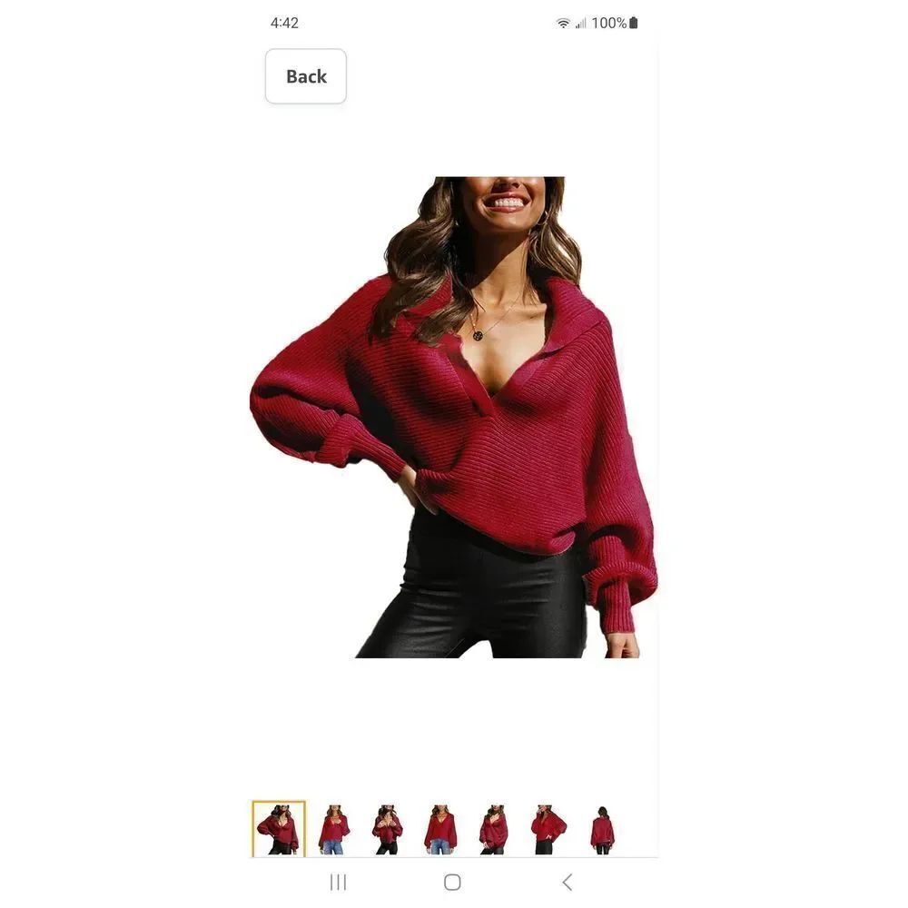 New XL Deerose Maroon VNeck Long Sleeve Crop Top Short Knit Sweater NWOT